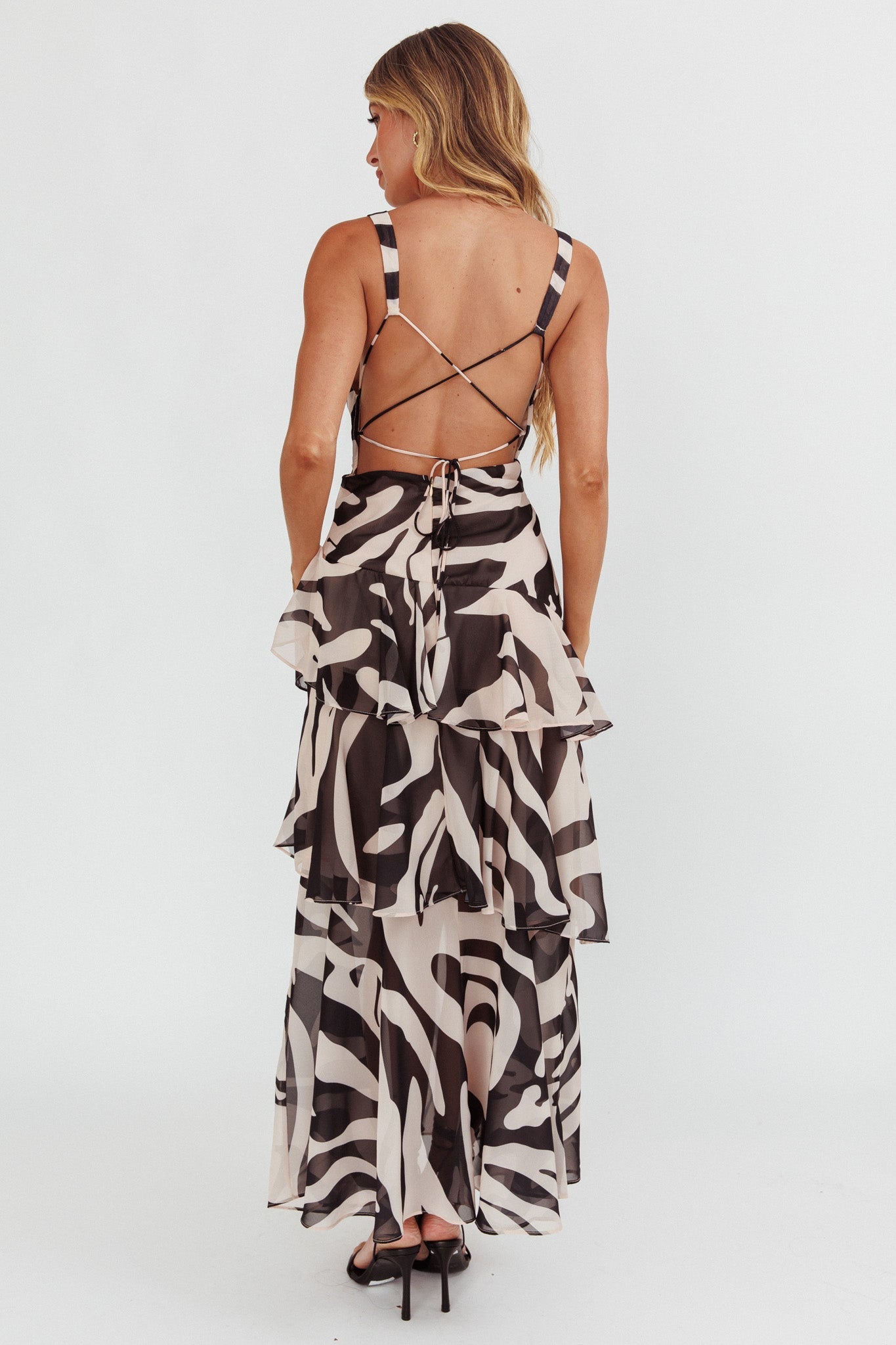 Veda Strappy Back Ruffle Maxi Dress Print Black Secondary image