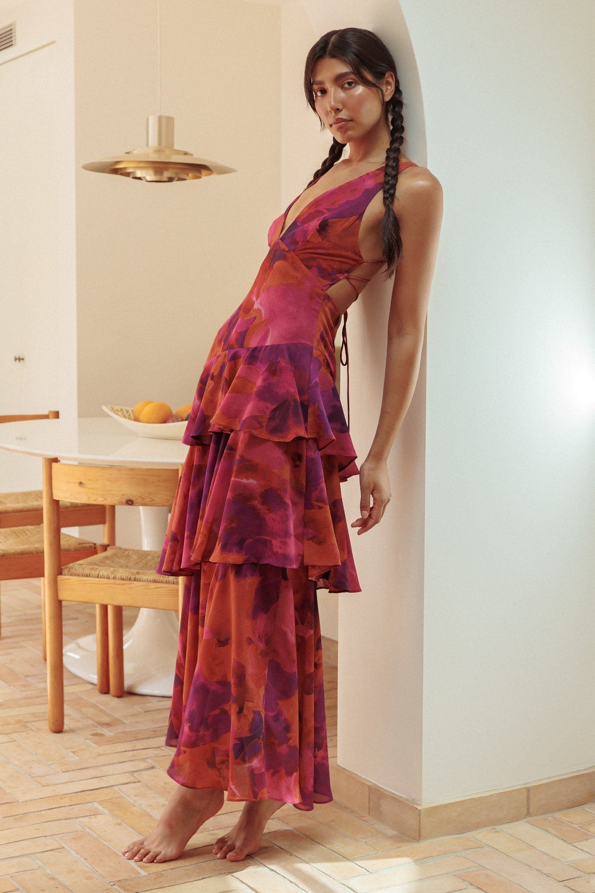 Veda Strappy Back Ruffle Midi Dress Dark Rose Main image