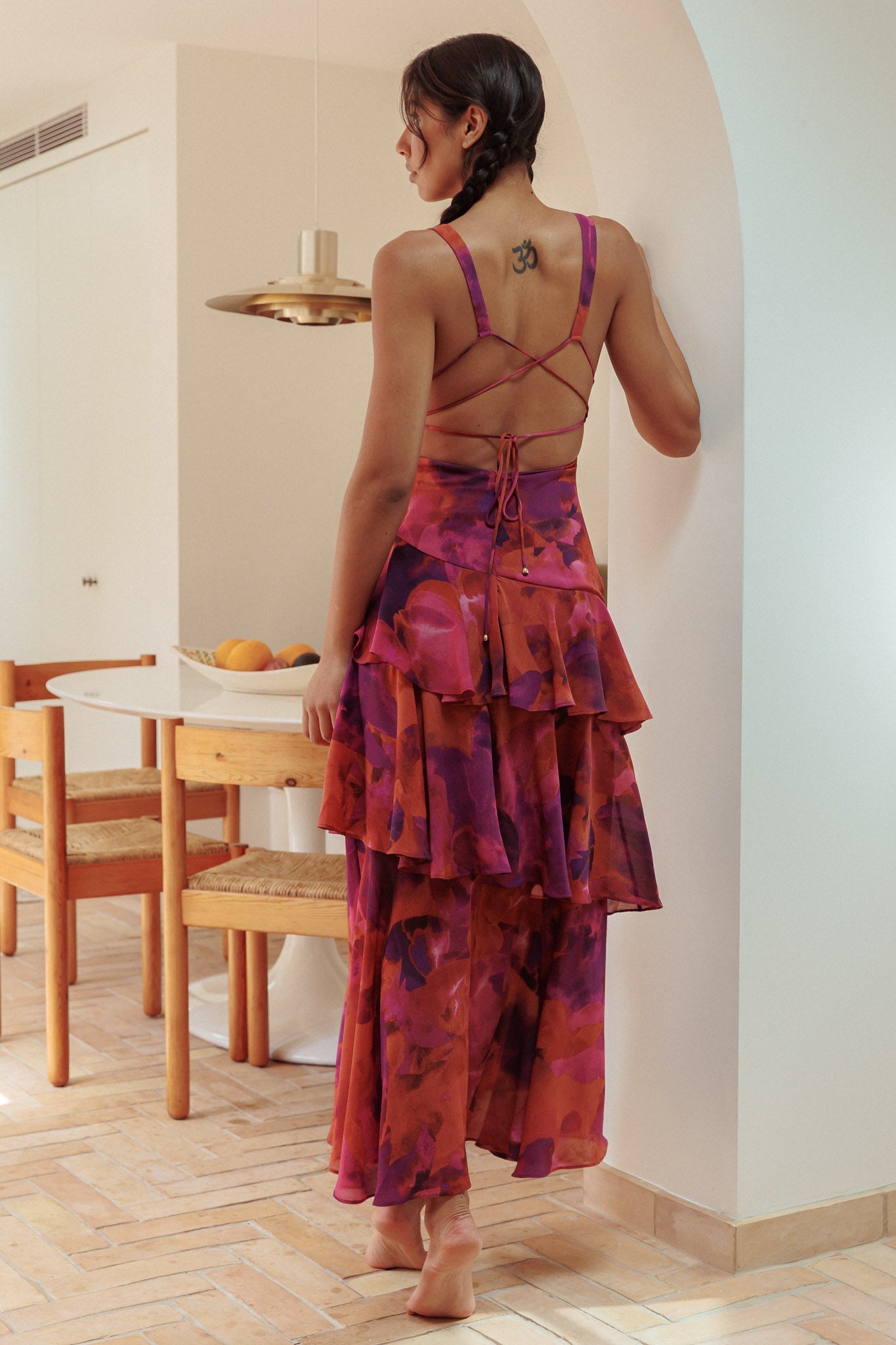 Veda Strappy Back Ruffle Midi Dress Dark Rose Secondary image