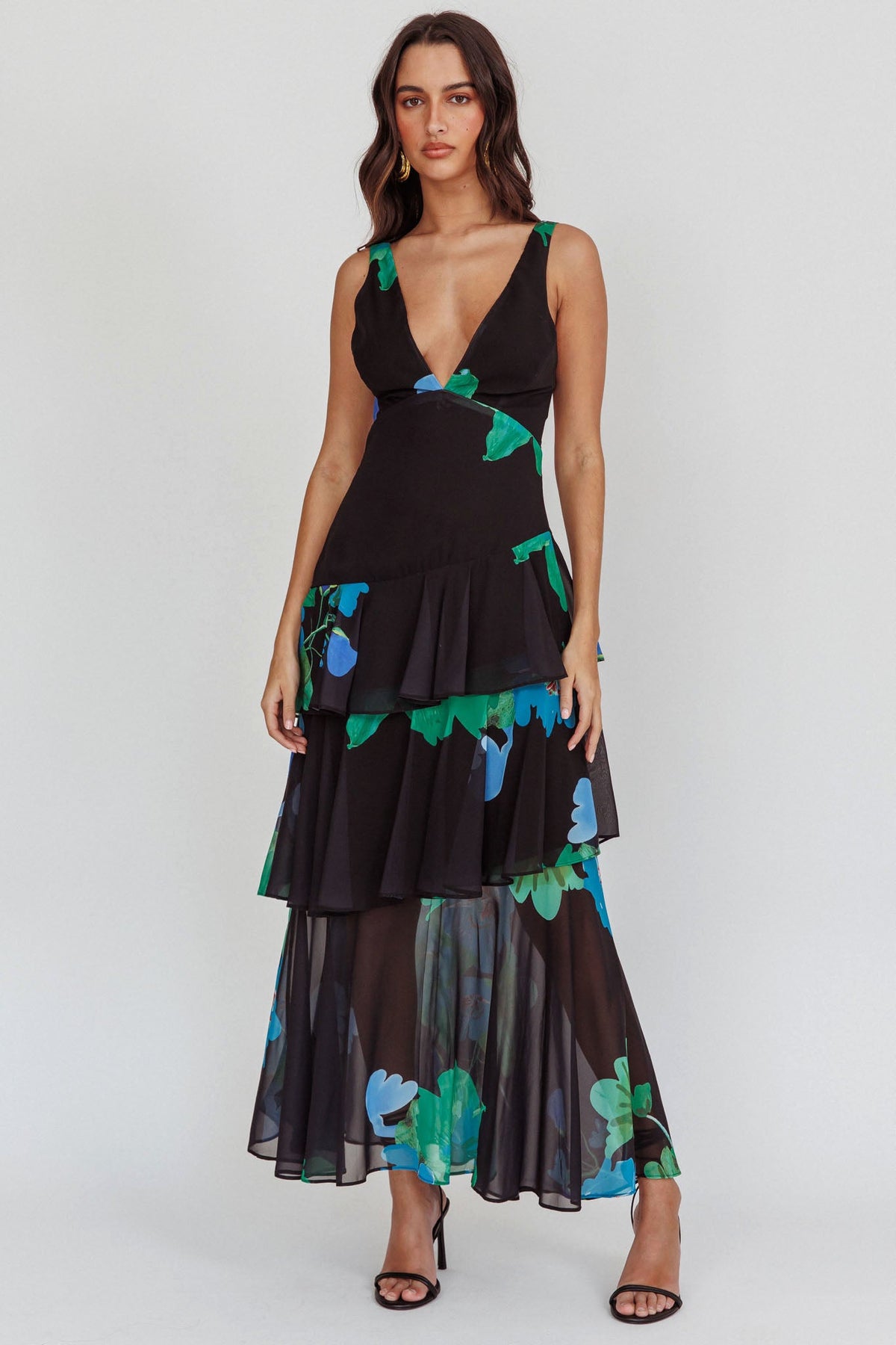 Veda Strappy Back Ruffle Maxi Dress Black Main image