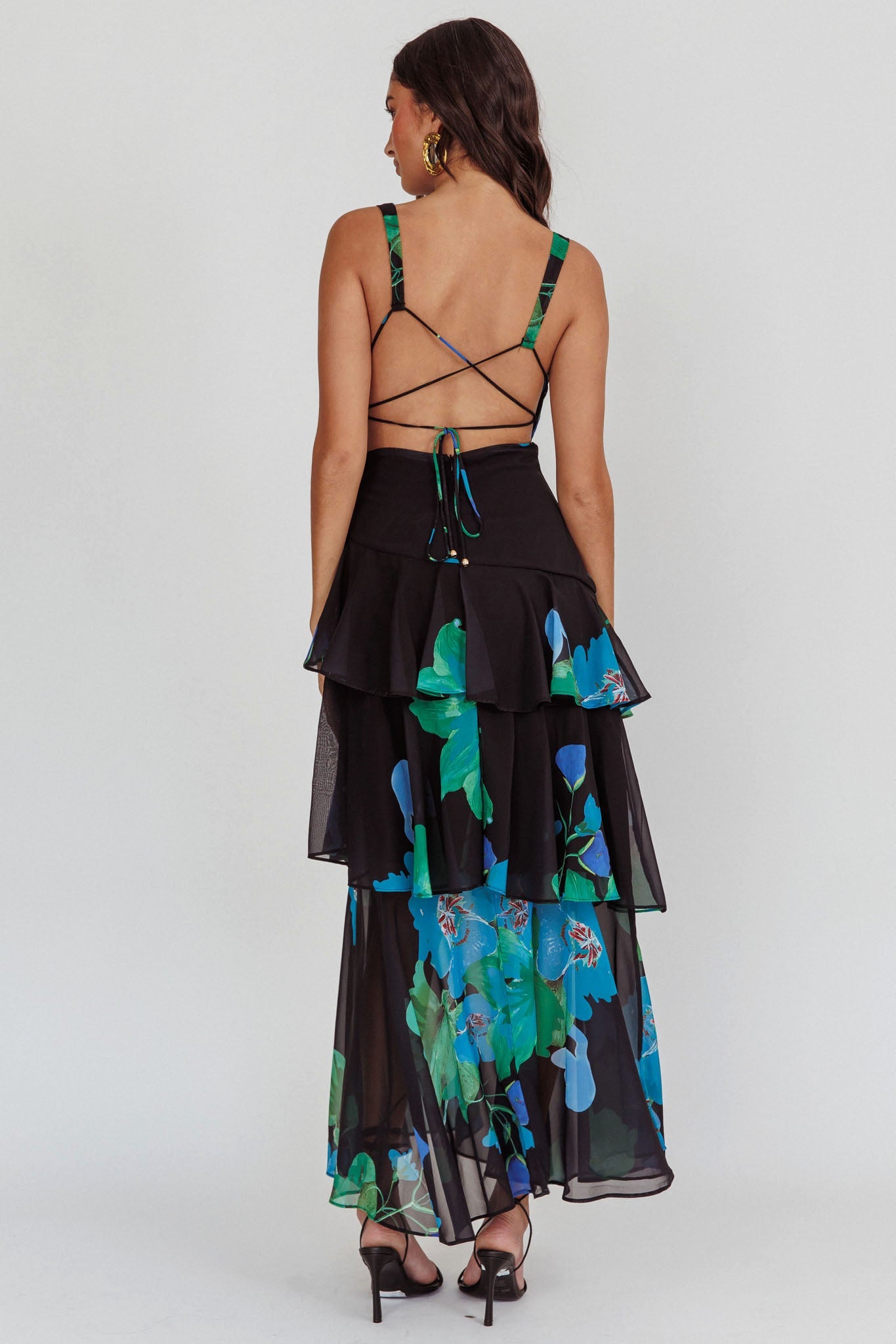 Veda Strappy Back Ruffle Maxi Dress Black Secondary image