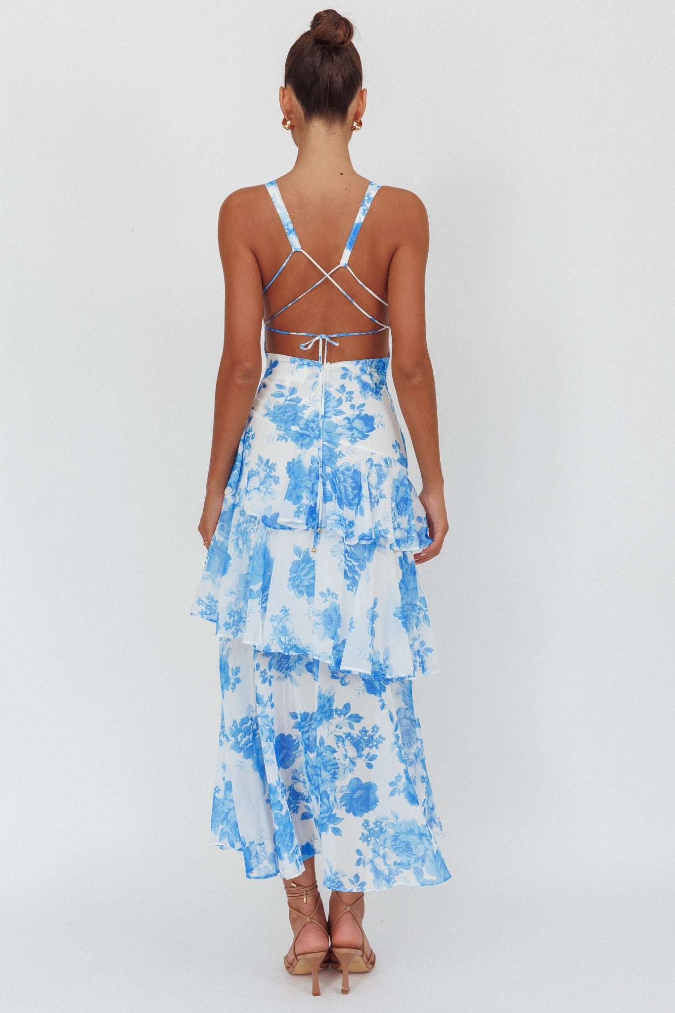 Veda Strappy Back Ruffle Maxi Dress Roses Blue Secondary image