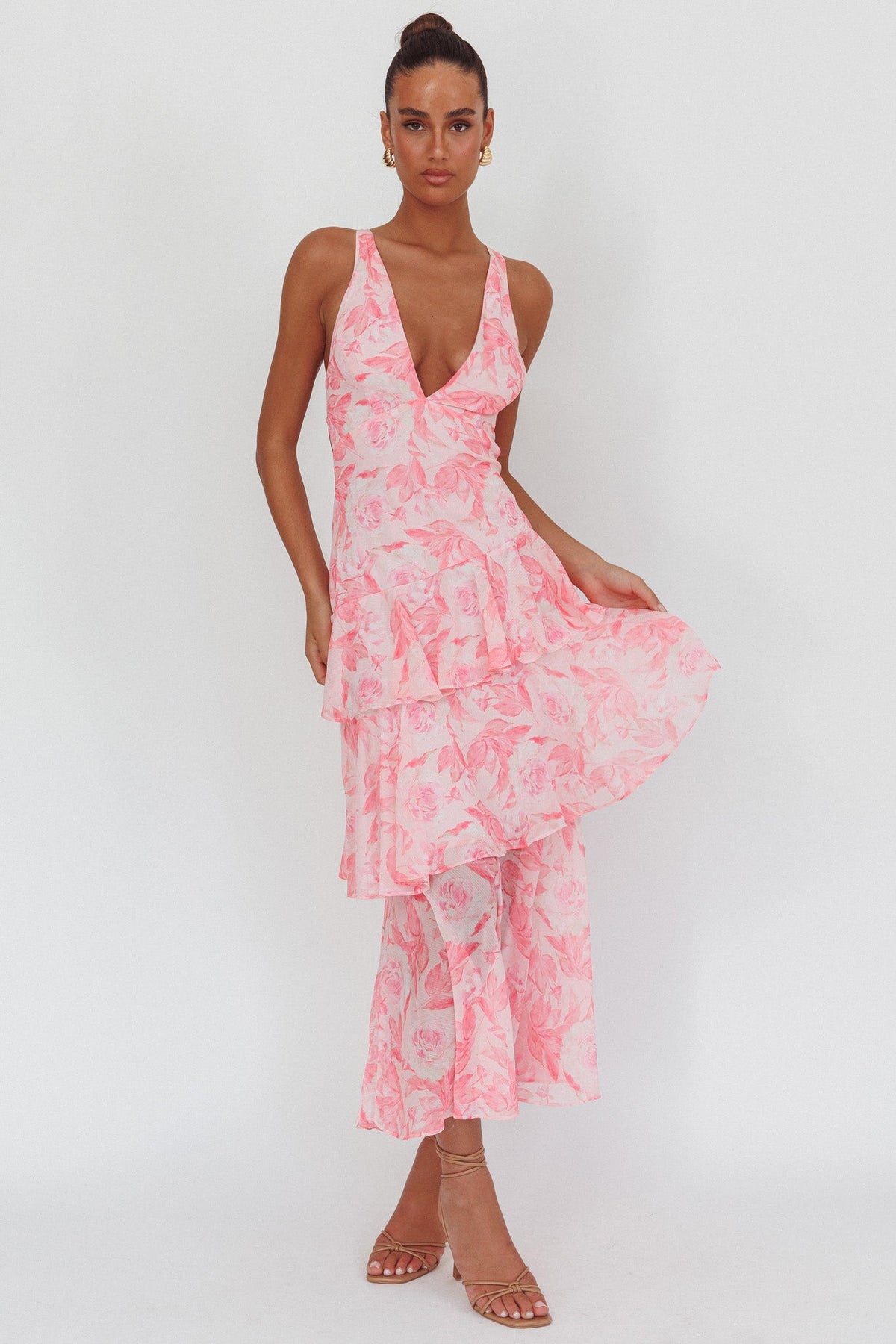 Veda Strappy Back Maxi Dress Floral Pink Main image