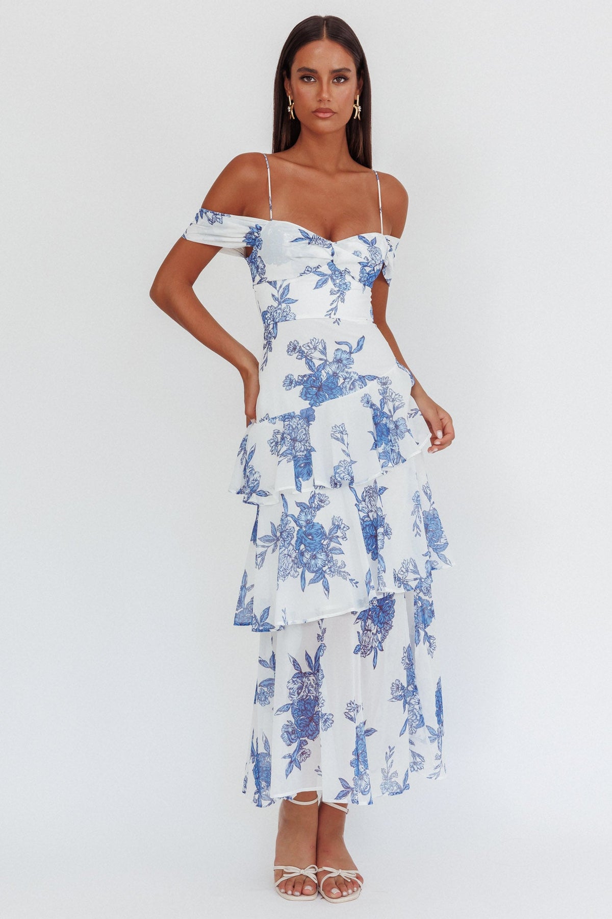 Veda Off-Shoulder Maxi Dress Floral Blue Main image