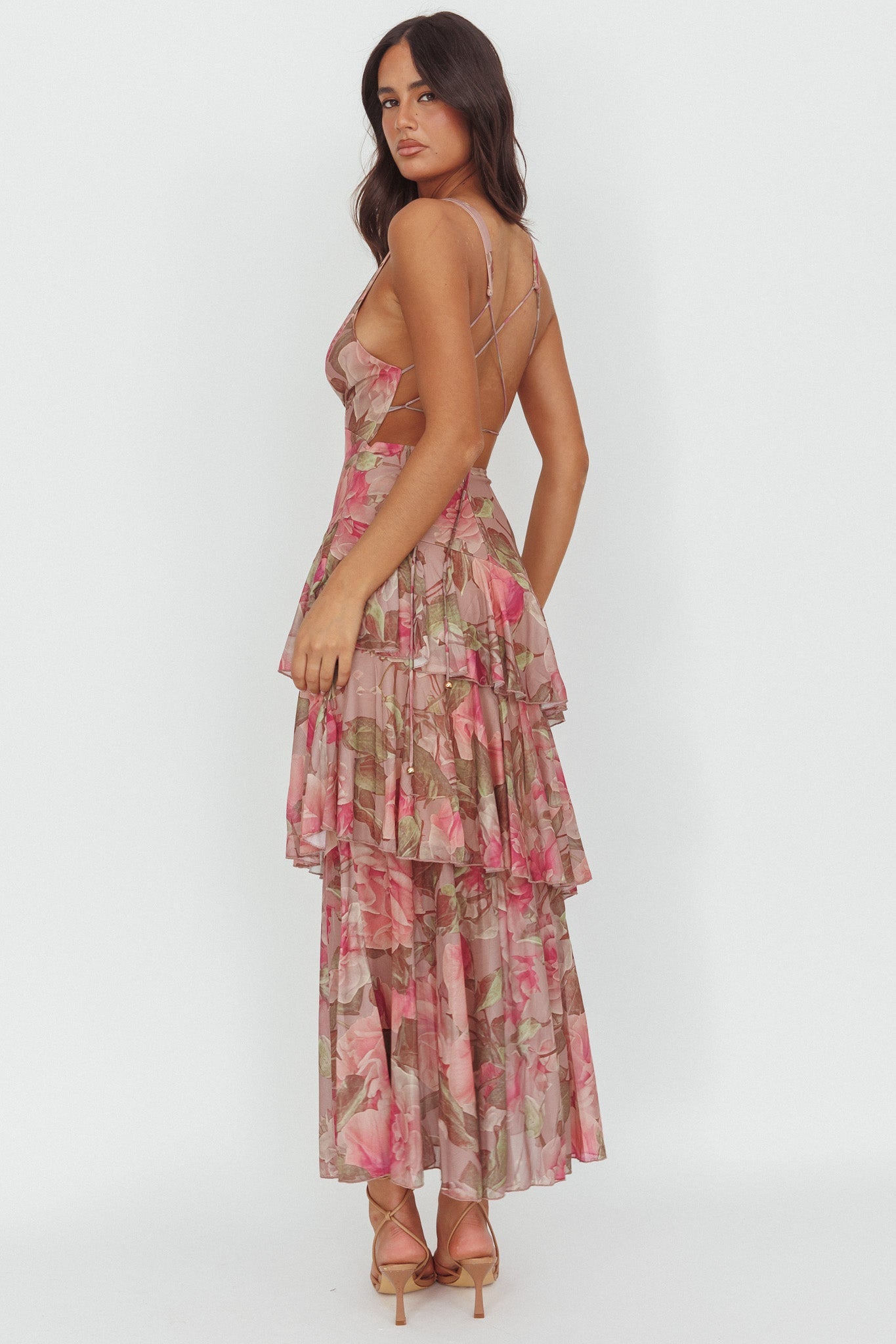 Veda Strappy Back Maxi Dress Roses Blush Secondary image
