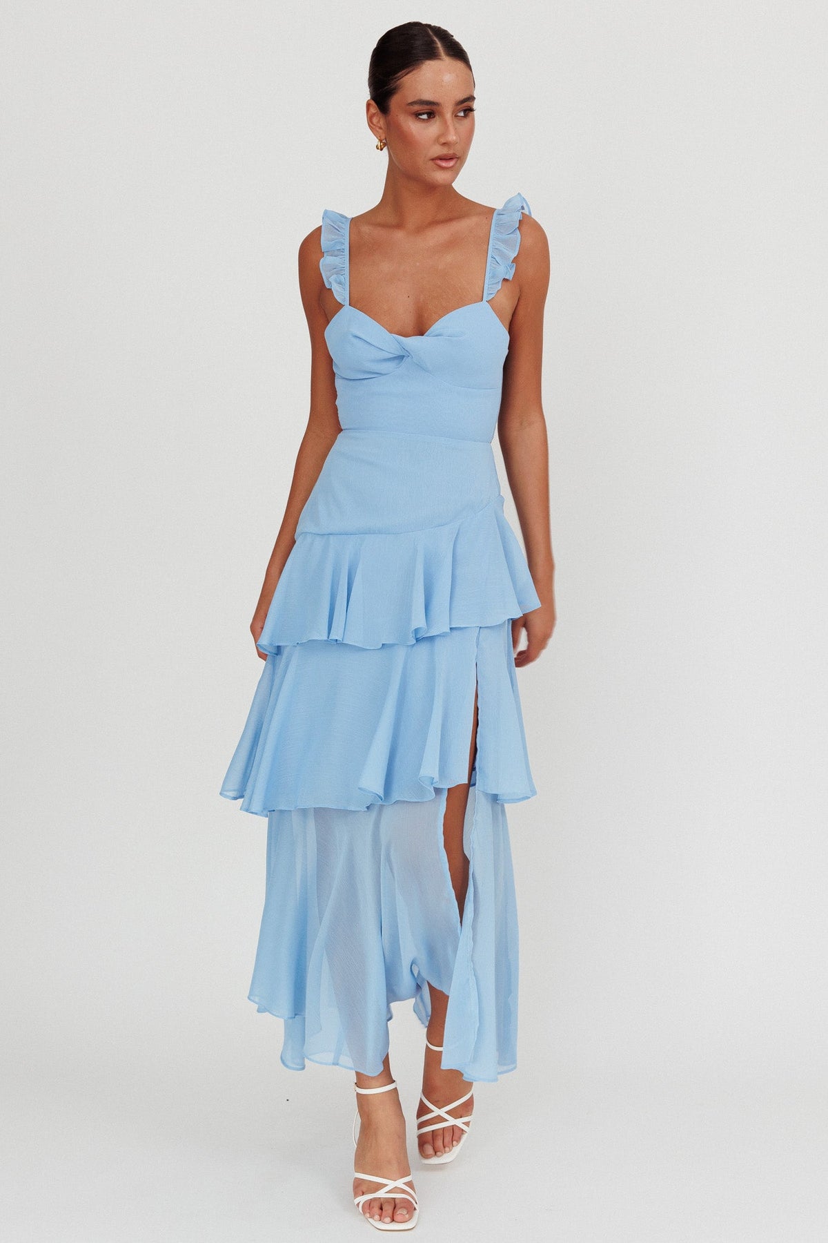 Veda Ruffle Strap Split Maxi Dress Blue Main image