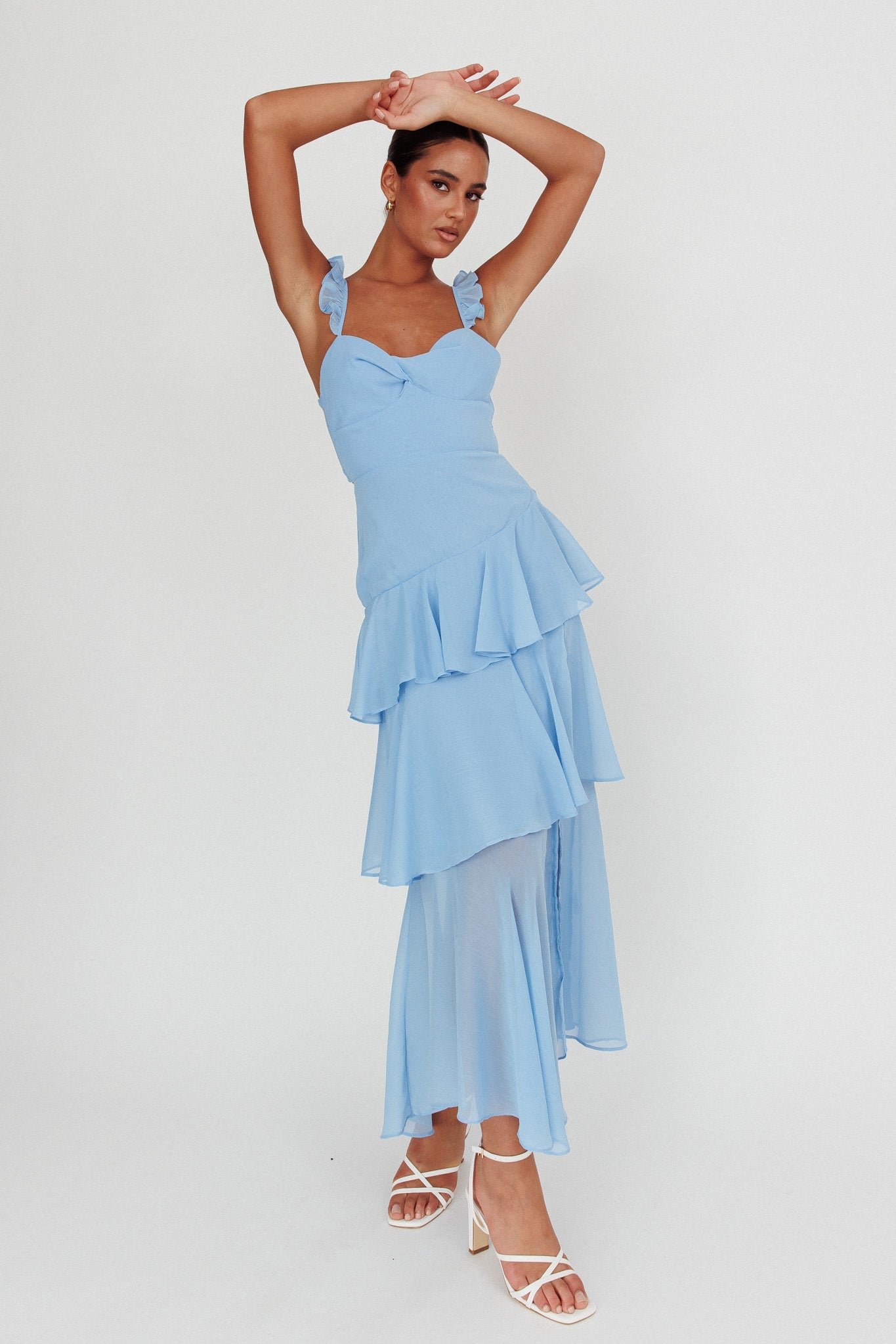 Veda Ruffle Strap Split Maxi Dress Blue Secondary image