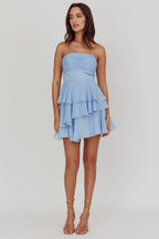 Veda Strapless Ruffle Mini Dress Blue