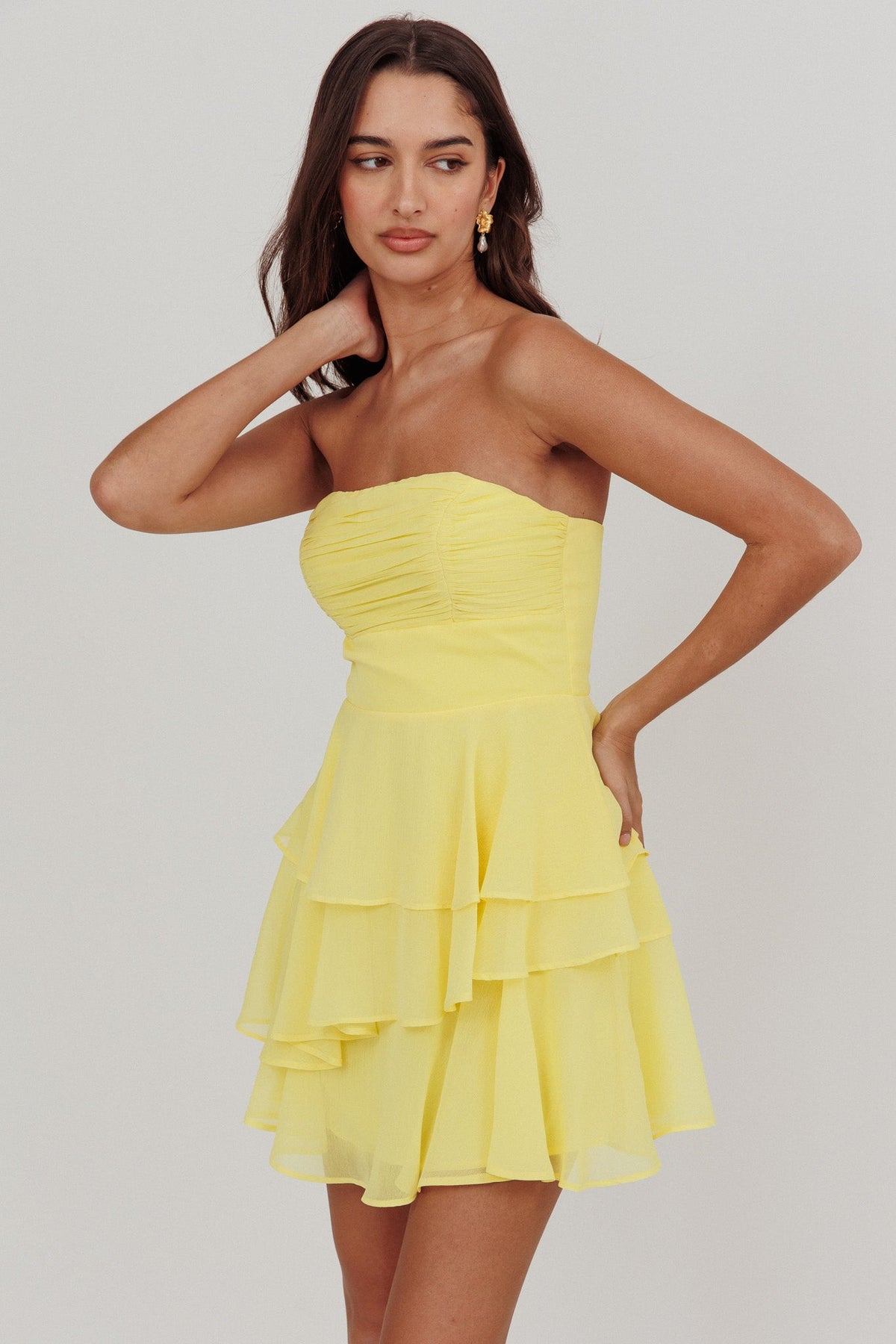 Veda Strapless Ruffle Mini Dress Lemon Main image