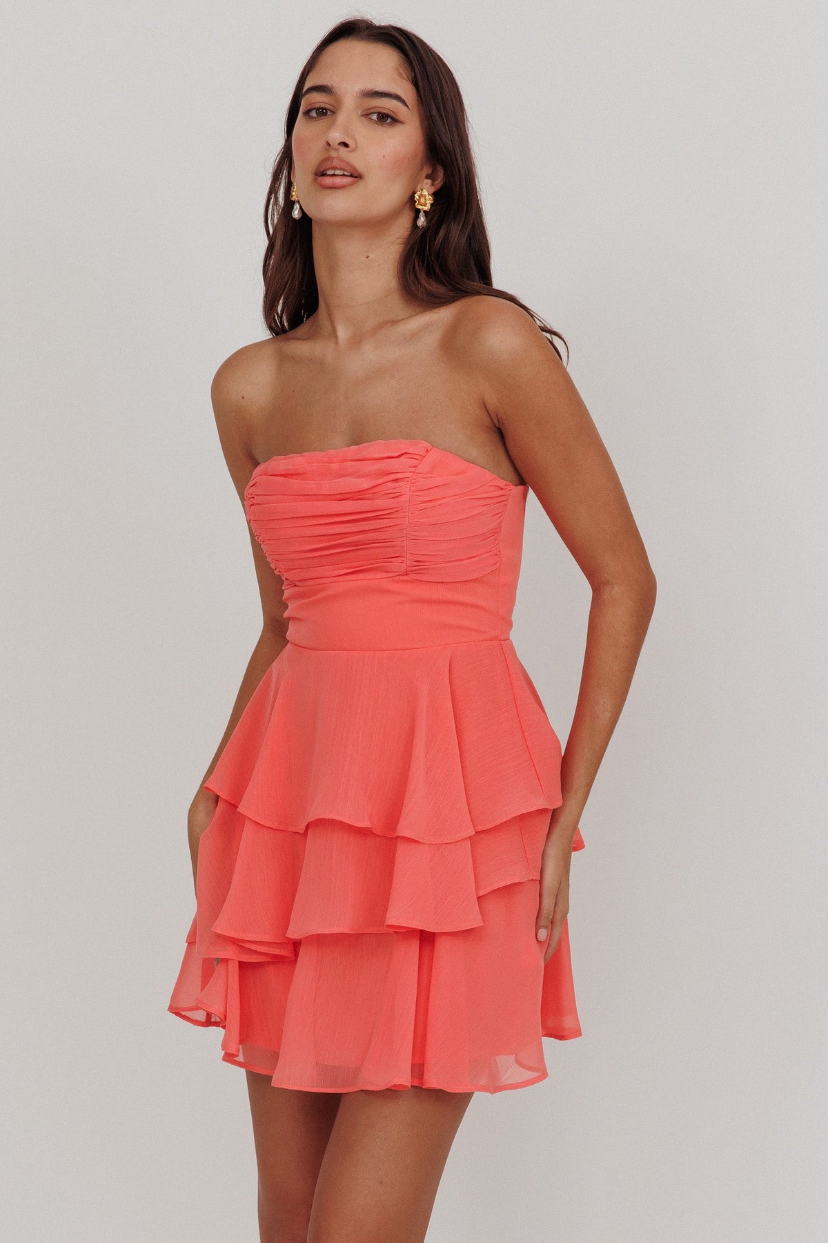 Veda Strapless Ruffle Mini Dress Peach Main image