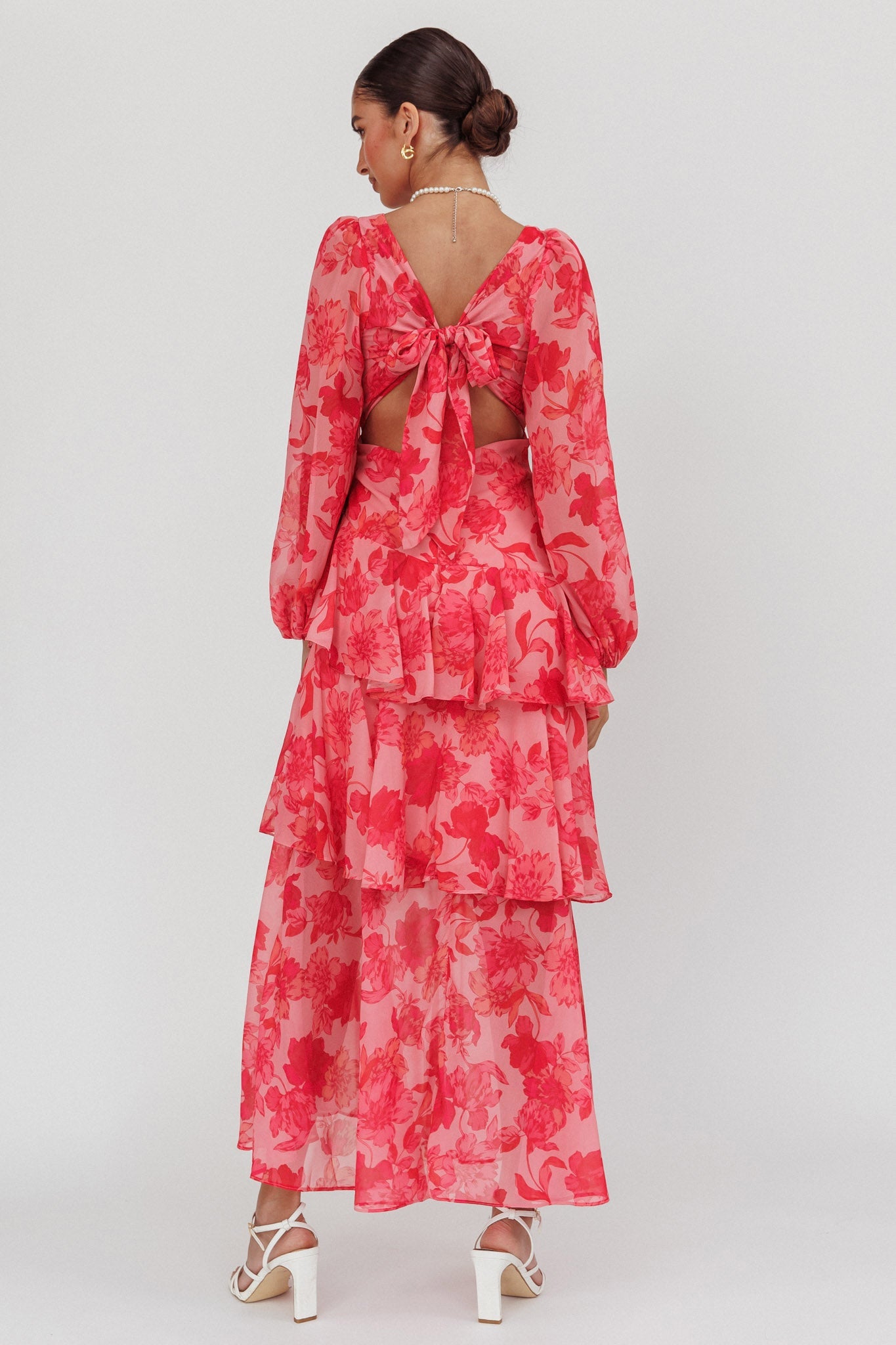 Veda Long Sleeve Floral Tiered Ruffle Maxi Dress Pink Secondary image