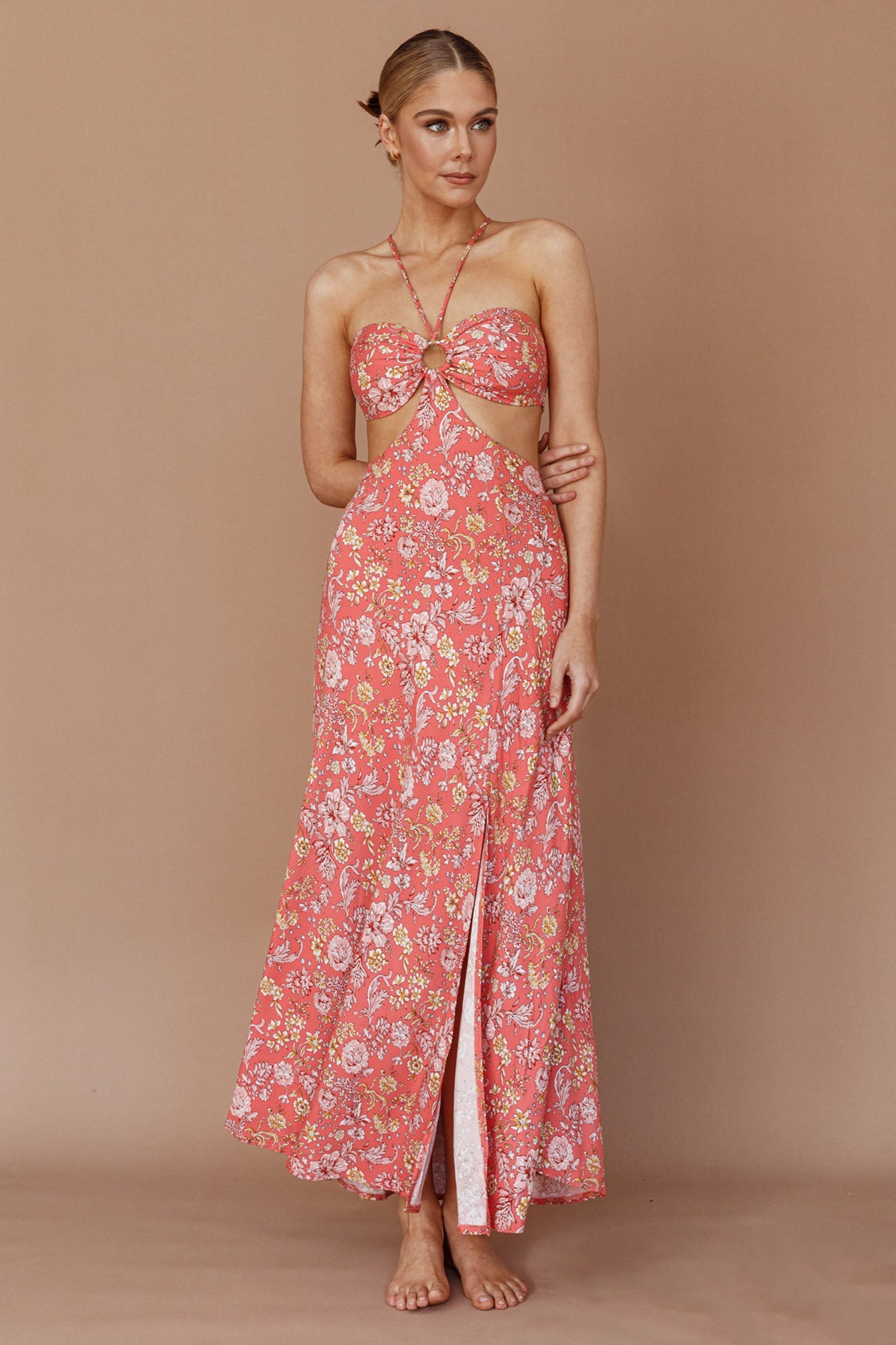 Amorcito Cut-Out Waist Midi Dress Floral Red Secondary image