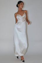 Emanuella Chain Strap Satin Midi Dress Champagne