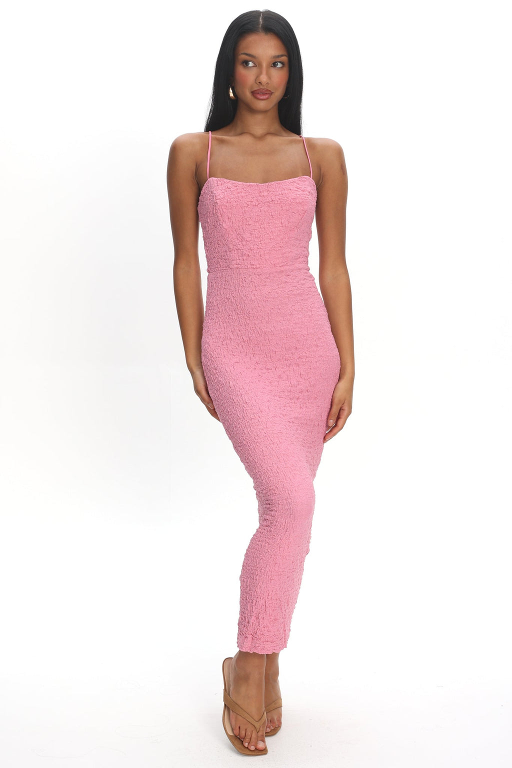 Logan Cami Strap Midi Dress Embellished Pink