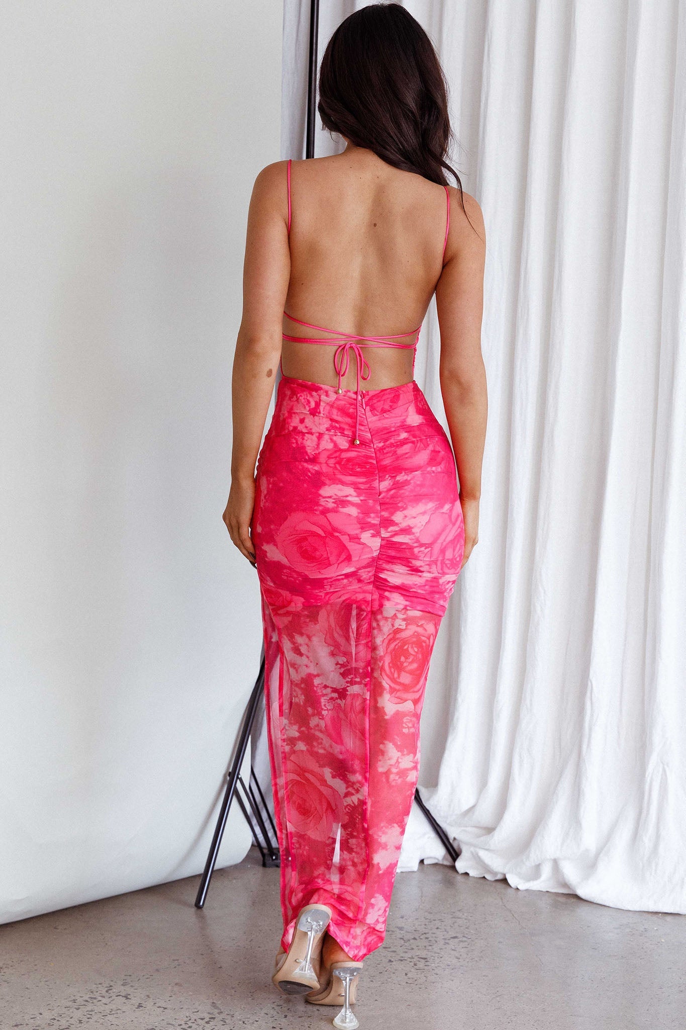 Madelyn Backless Midi Dress Rose Print Pink Secondary image