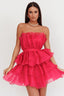 Bon Bon Tiered Chiffon Mini Dress Fuchsia