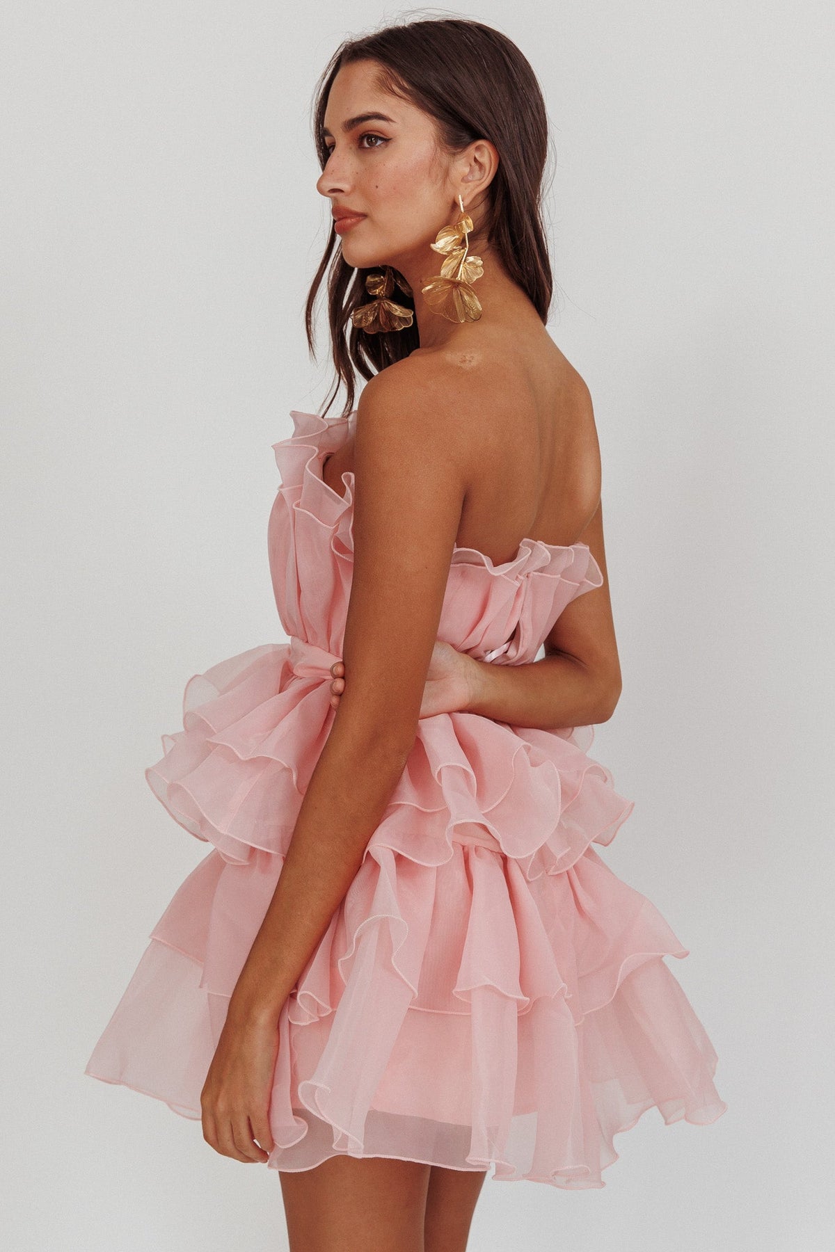 Bon Bon Tiered Chiffon Mini Dress Blush Main image
