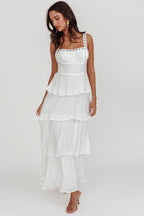 Provence Bloom Tiered Ruffle Maxi Dress White