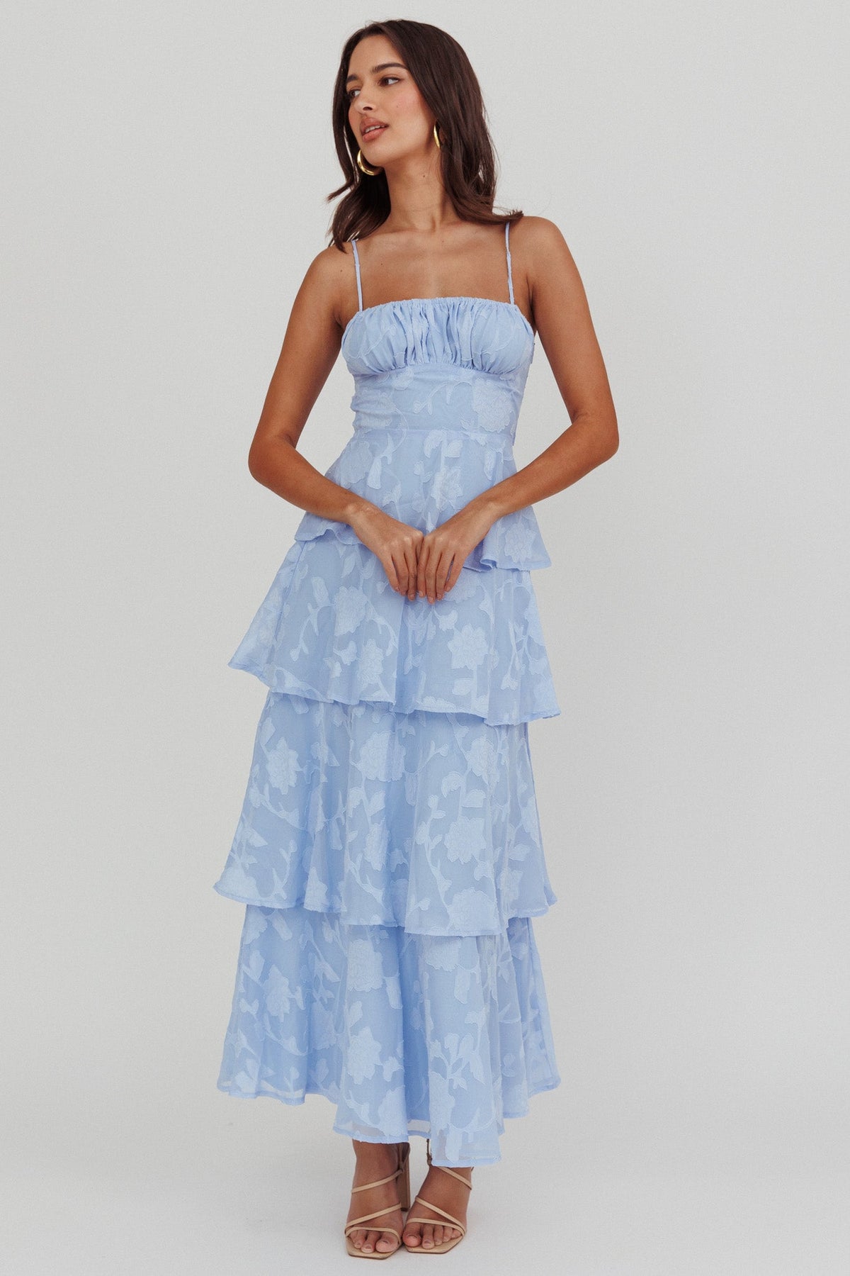 Provence Bloom Tiered Maxi Dress Blue