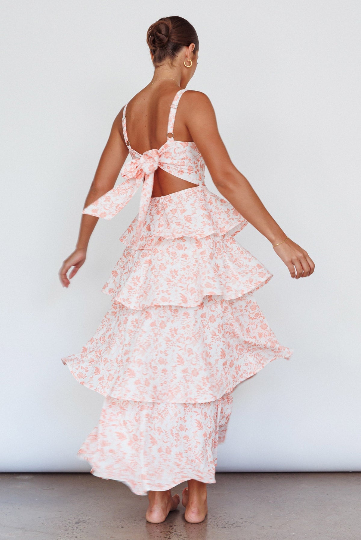 Provence Bloom Tiered Midi Dress Floral Orange Main image