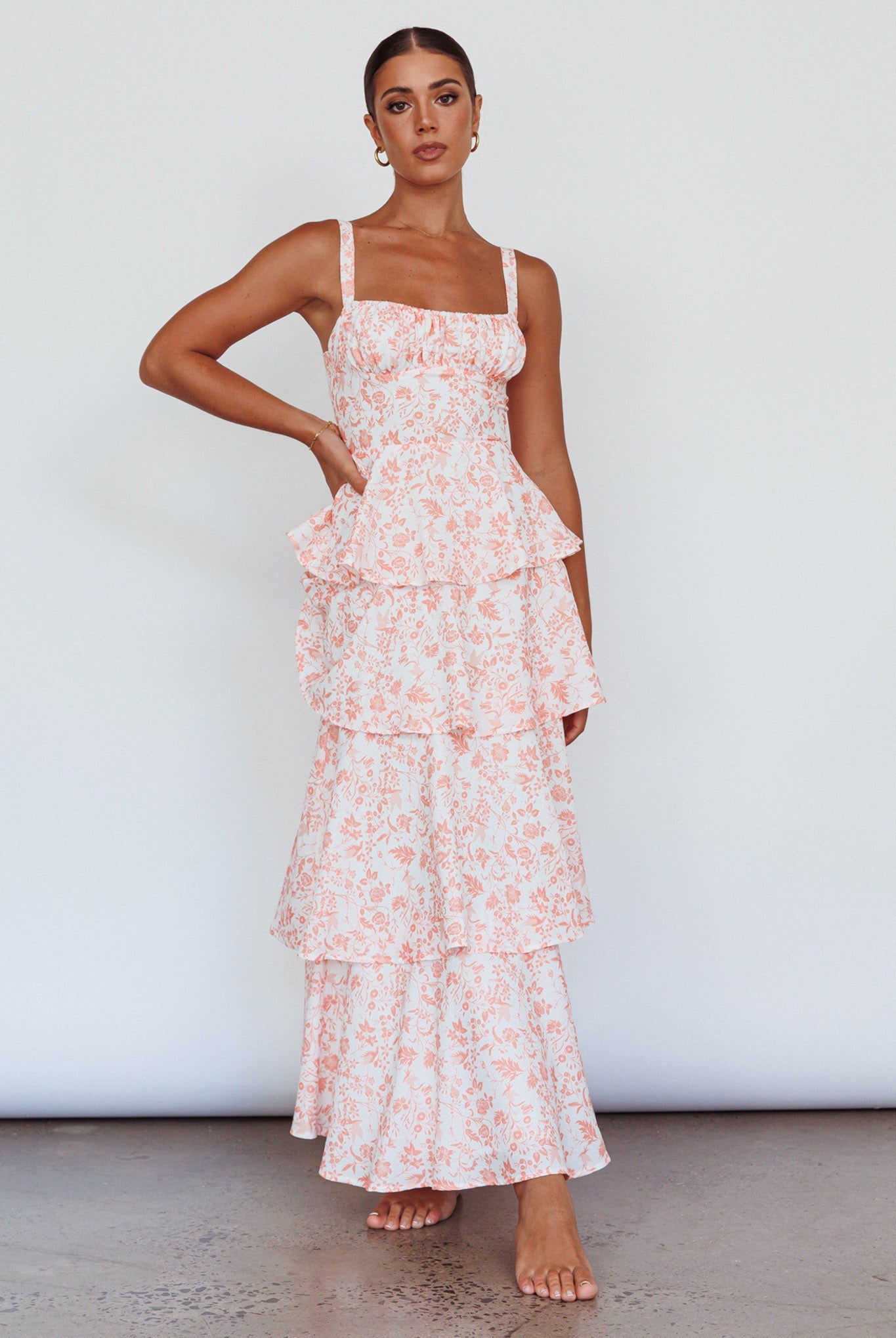 Provence Bloom Tiered Midi Dress Floral Orange Secondary image