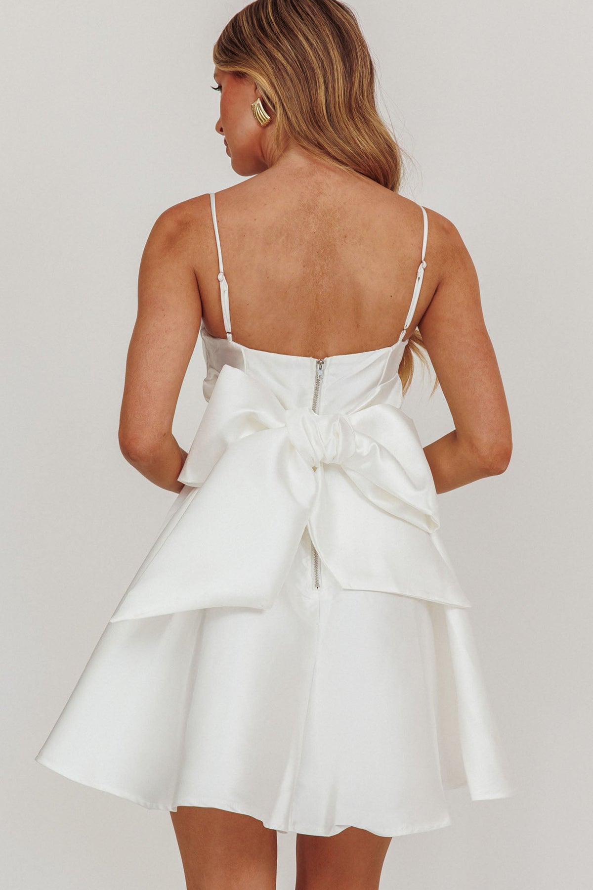 Athens Flared Bow Mini Dress White Main image