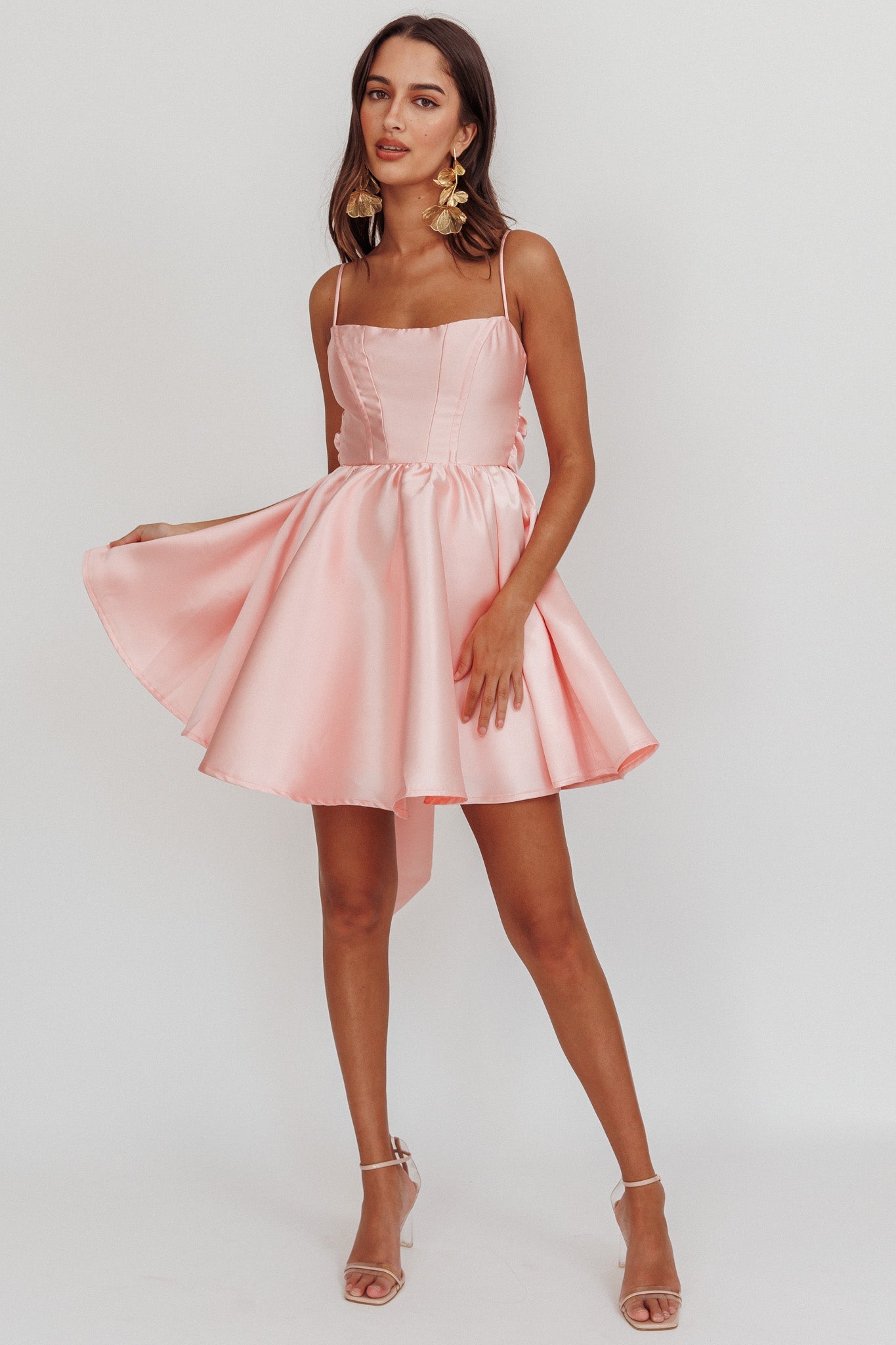 Athens Flared Bow Mini Dress Blush Secondary image