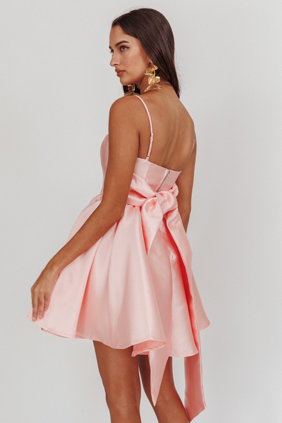Athens Flared Bow Mini Dress Blush Main image