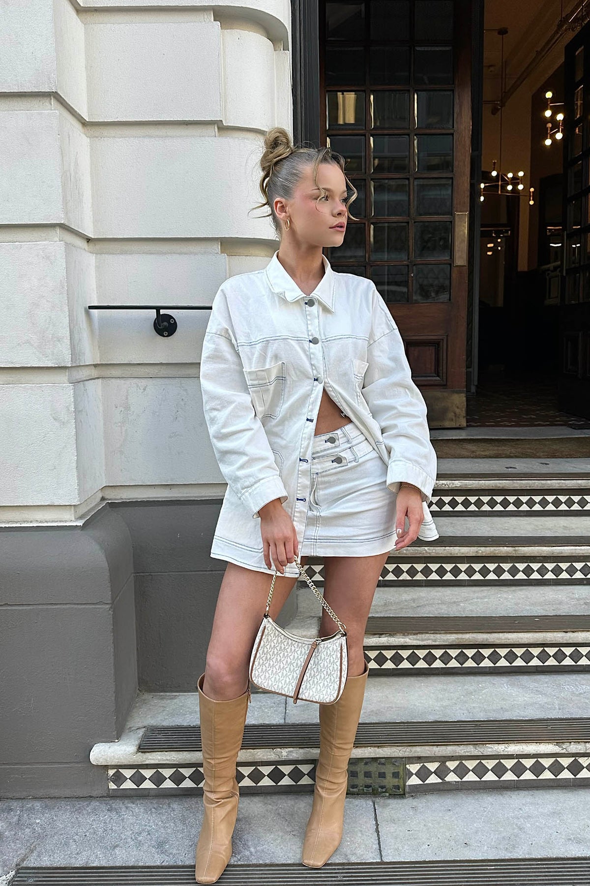 With The Band Accent Stitch Mini Skirt White