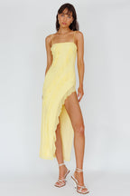 Catriona Split Ruffle Midi Dress Lemon