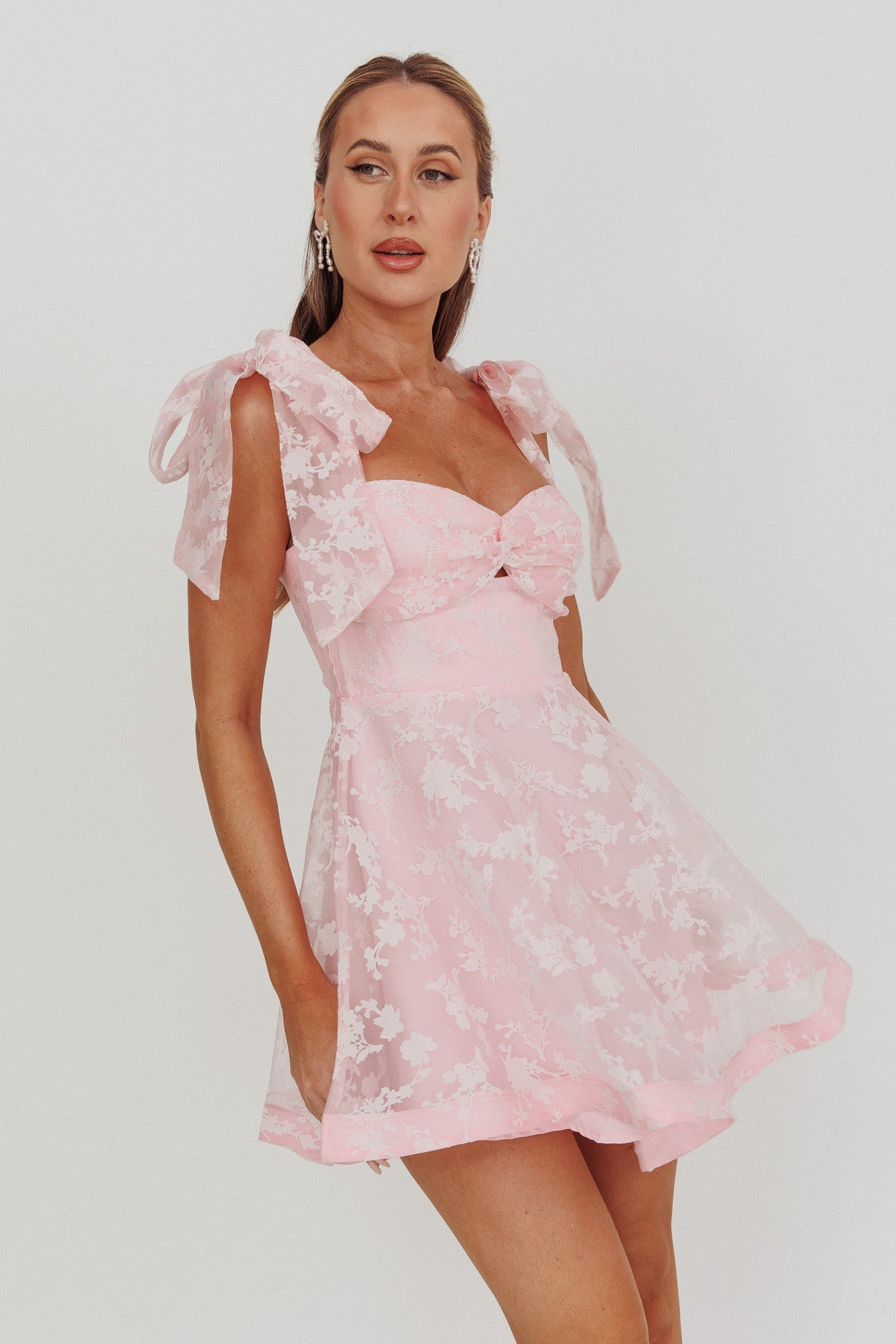 Oliana Tied Shoulders Keyhole Mini Dress Blush Secondary image