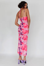 Gypsy Garden Laced Bodice Ruched Midi Dress Pink