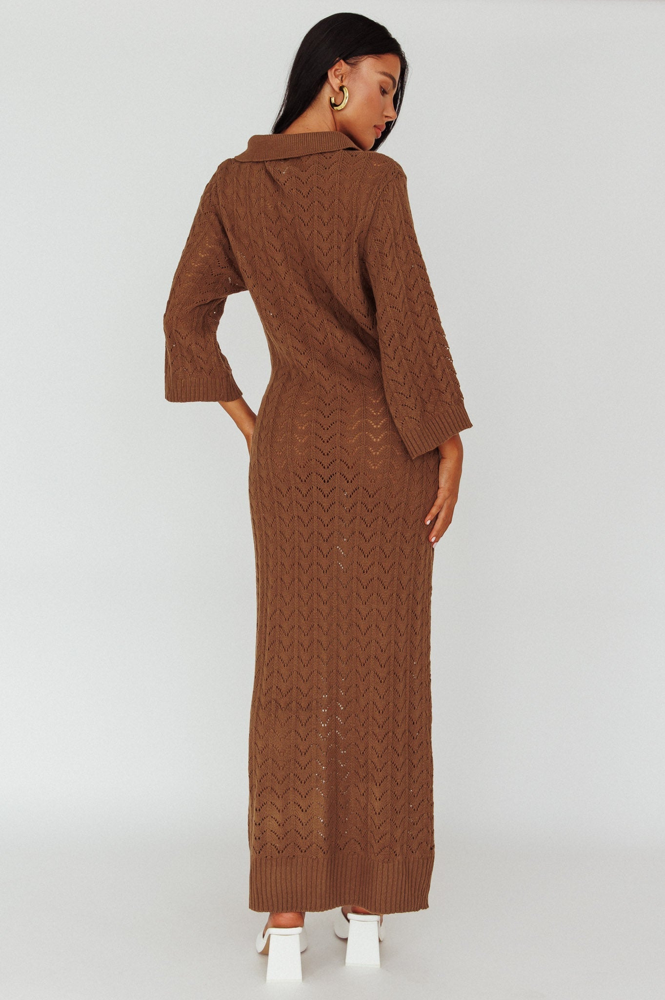 Alouette 3/4 Sleeve Crochet Midi Dress Cocoa Secondary image