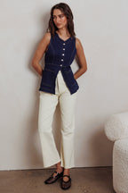 Philomena Button Front Pocket Vest Top Denim
