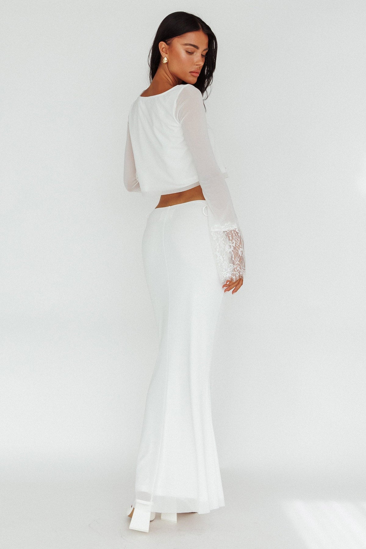 Rana String Tie Side Midi Skirt Cream