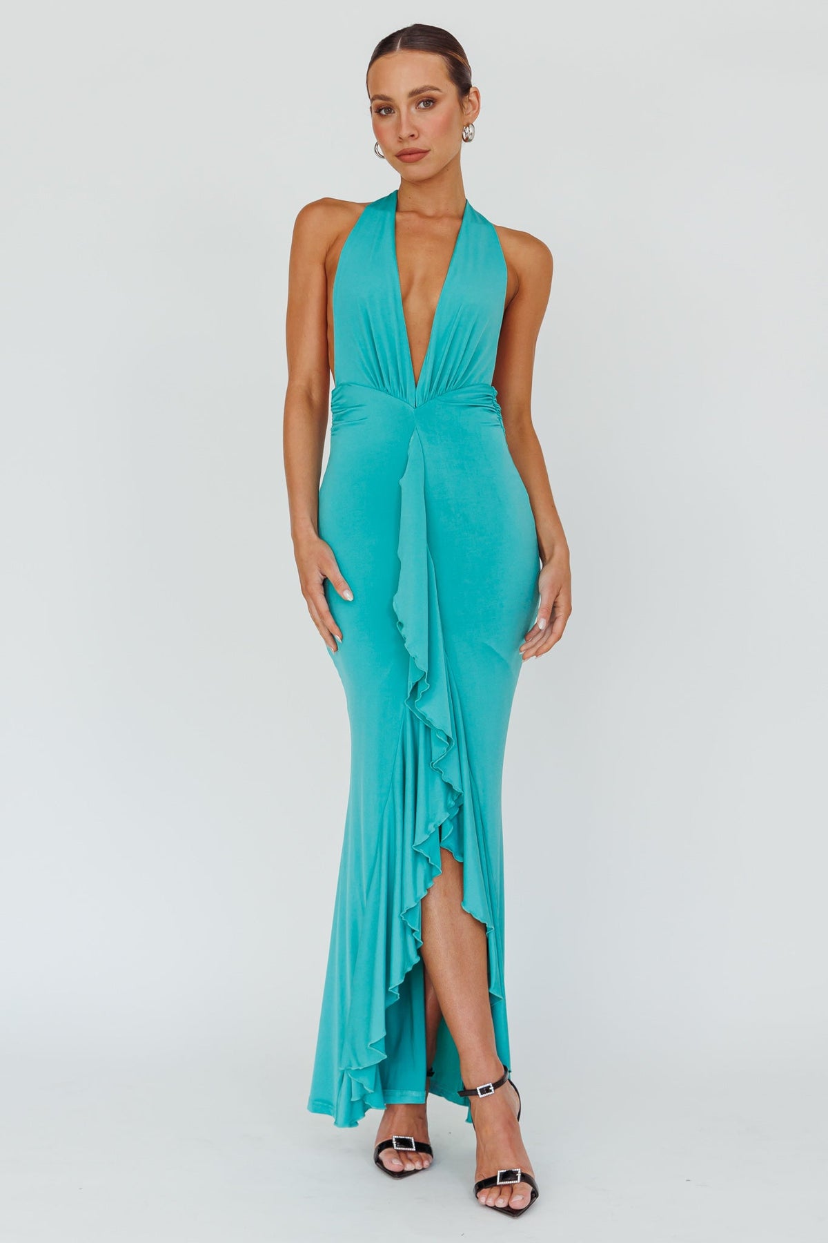 Zaphirah Halterneck Ruffle Dress Jade Main image