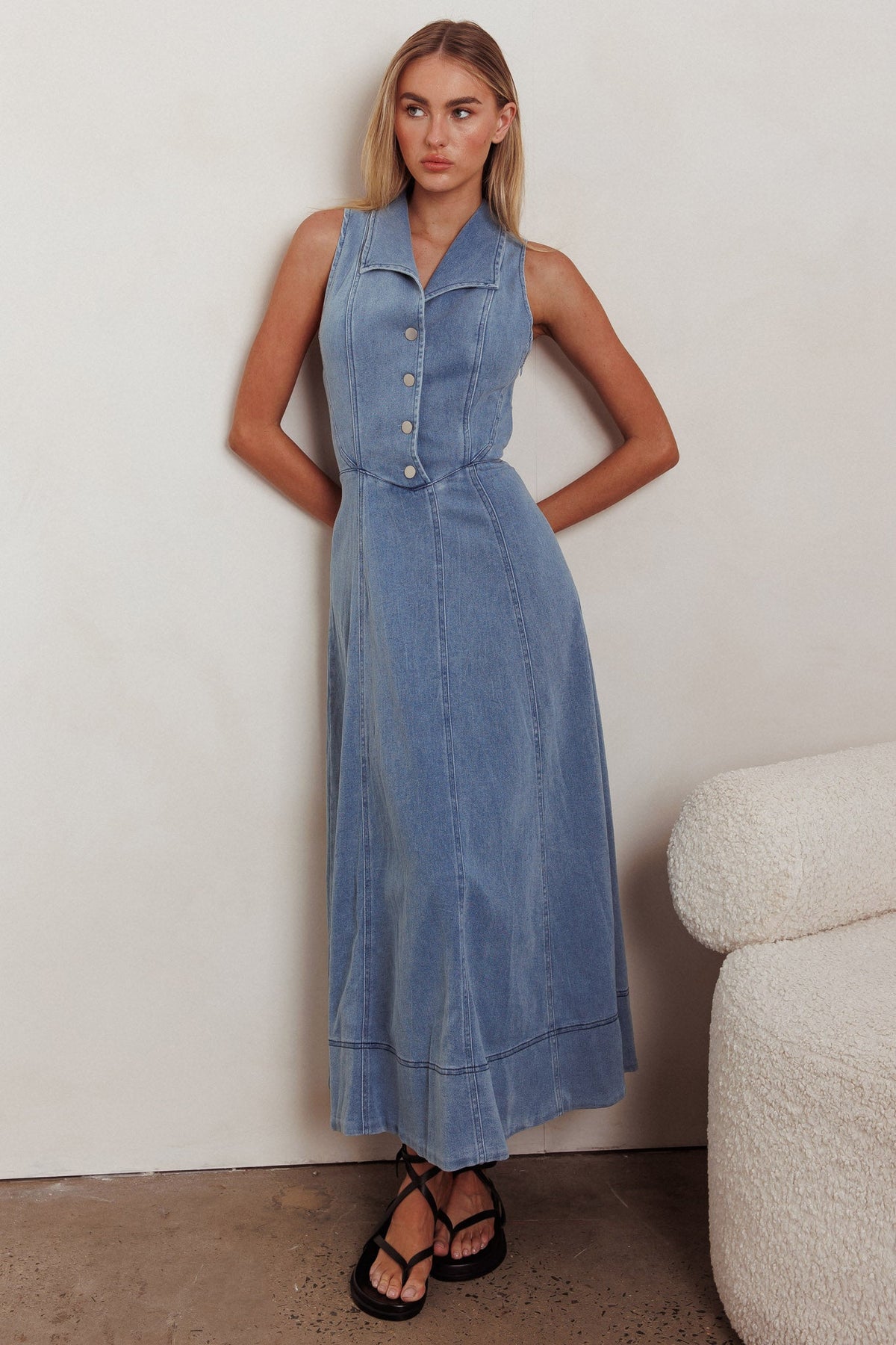 Entertain Me Sleeveless A-Line Maxi Dress Denim Blue Main image