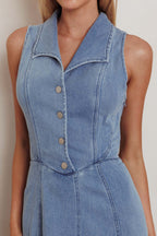 Entertain Me Sleeveless A-Line Maxi Dress Denim Blue