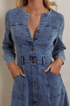 Aspen Love Front Pocket Midi Dress Denim Blue