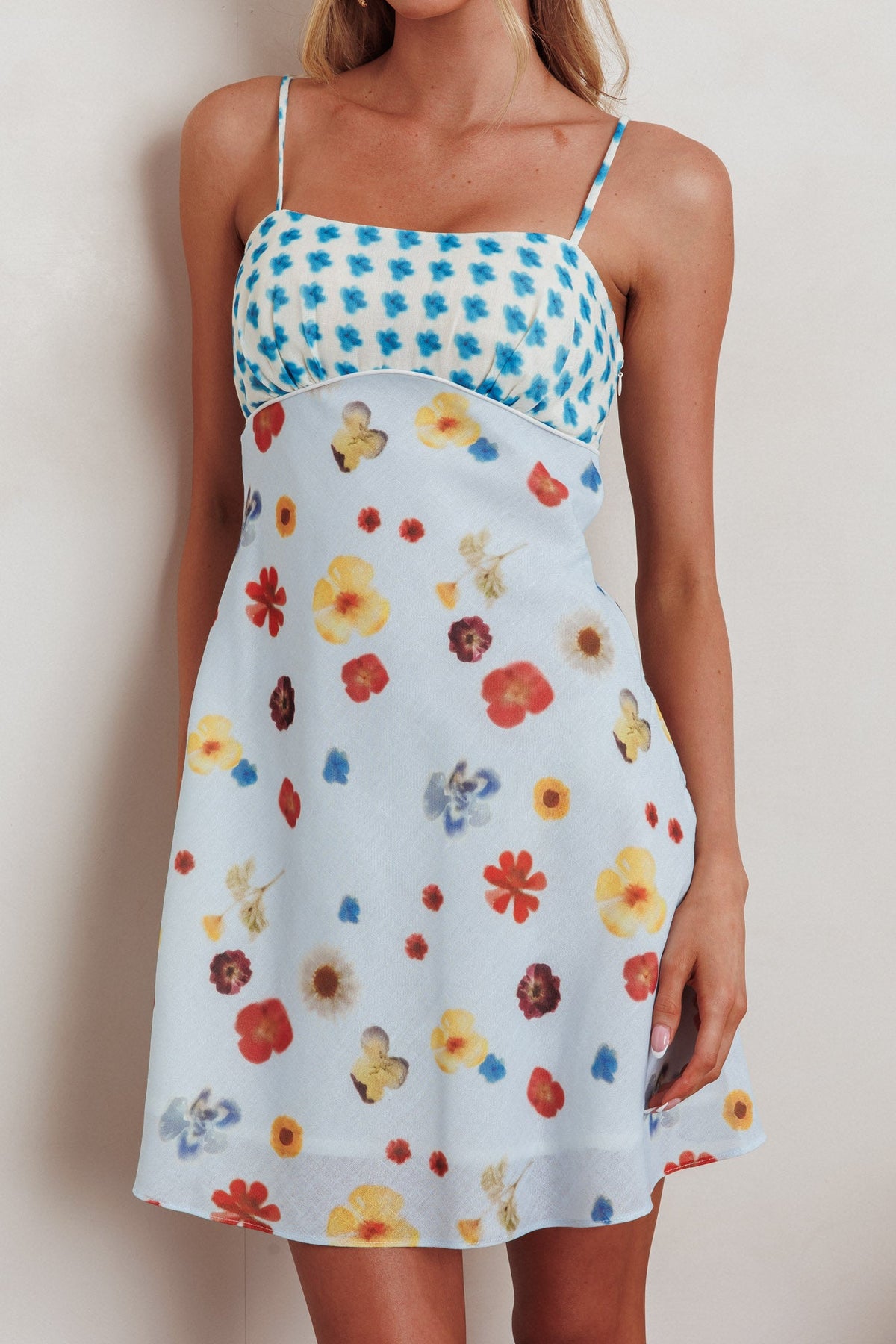 Fleur Sun Cami Strap Mini Dress Flowers Blue