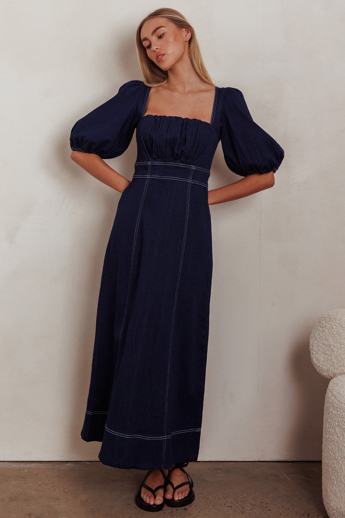 Sibille Puff Sleeve Maxi Dress Denim Indigo Main image