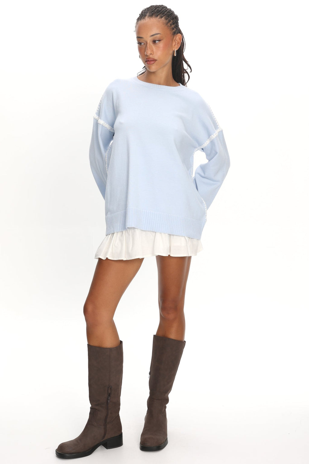 Guardian Contrast Knit Sweater Baby Blue