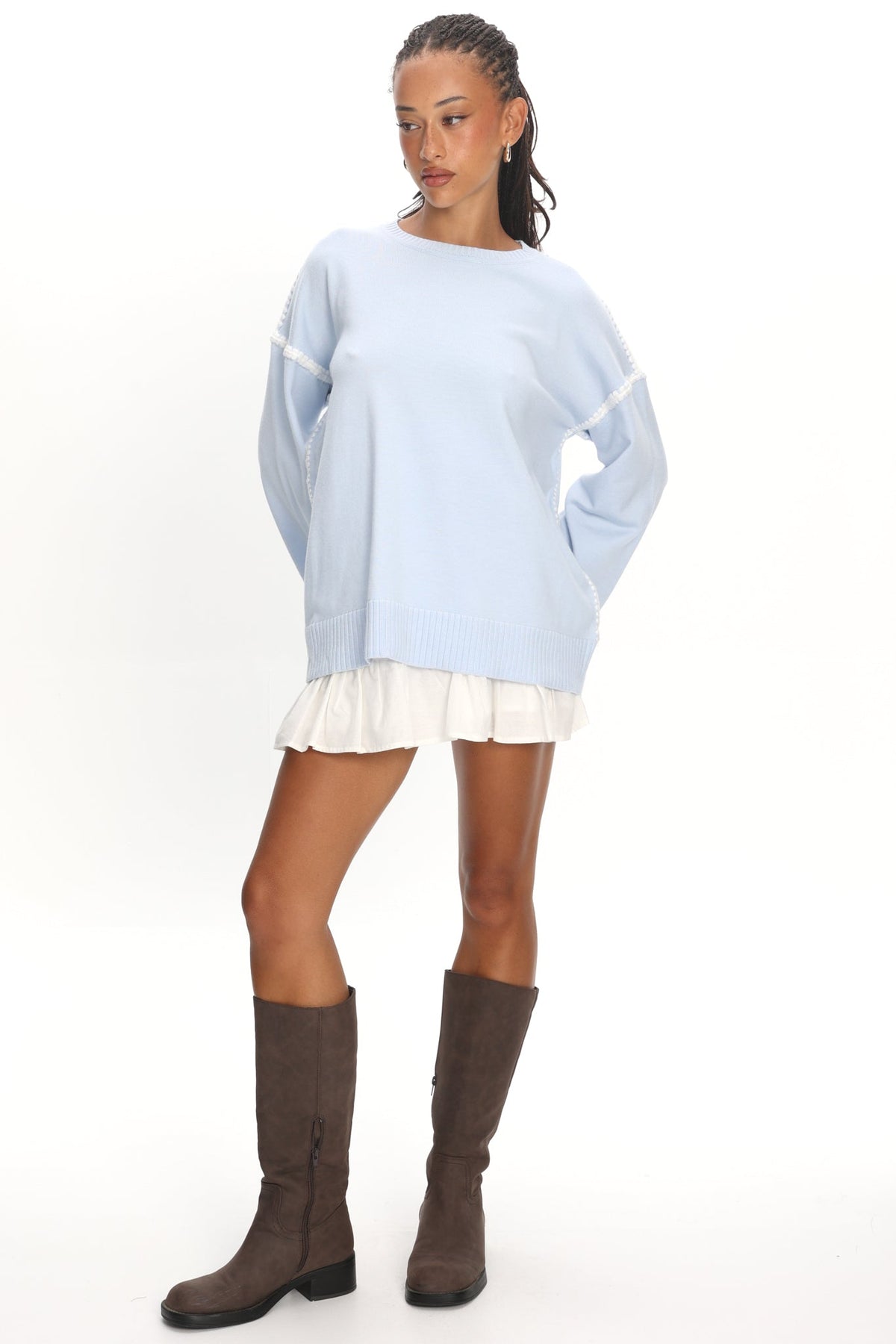 Guardian Contrast Knit Sweater Baby Blue