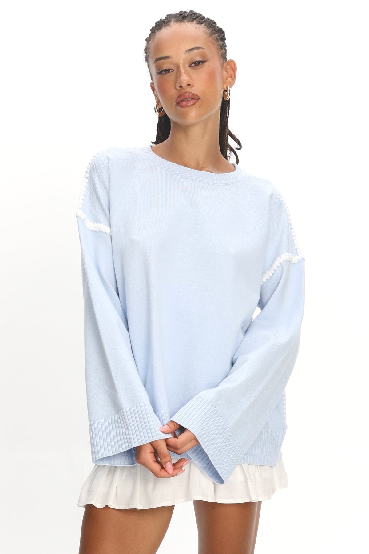 Guardian Contrast Knit Sweater Baby Blue
