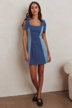 Kiss City Tied Shoulders Contrast Mini Dress Denim