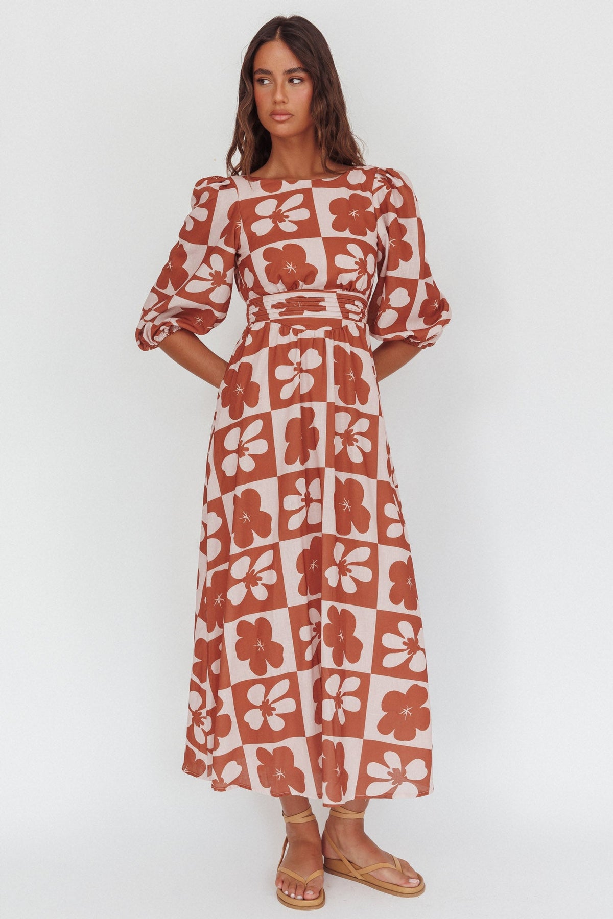 Transcendent Puff Sleeves Maxi Dress Floral Mocha Main image