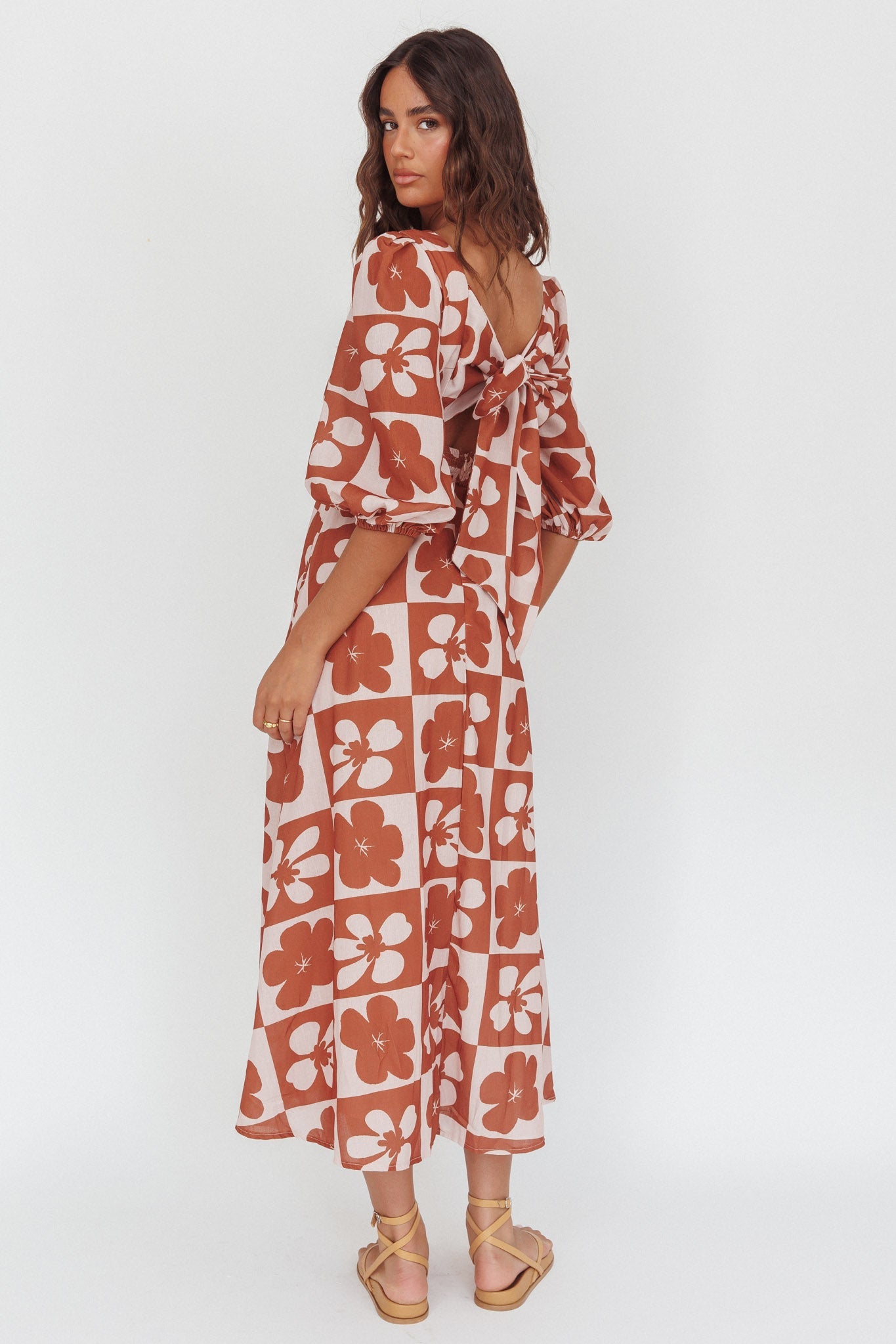 Transcendent Puff Sleeves Maxi Dress Floral Mocha Secondary image