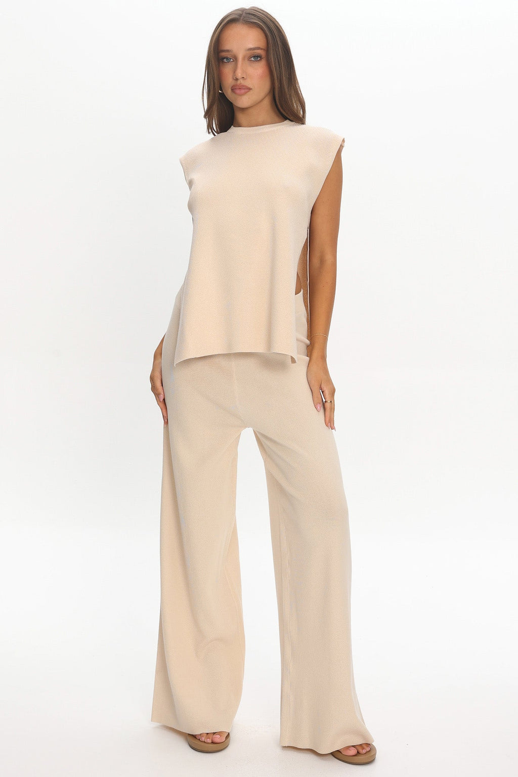Homebody Side Slit Ribbed Knit Top Oat