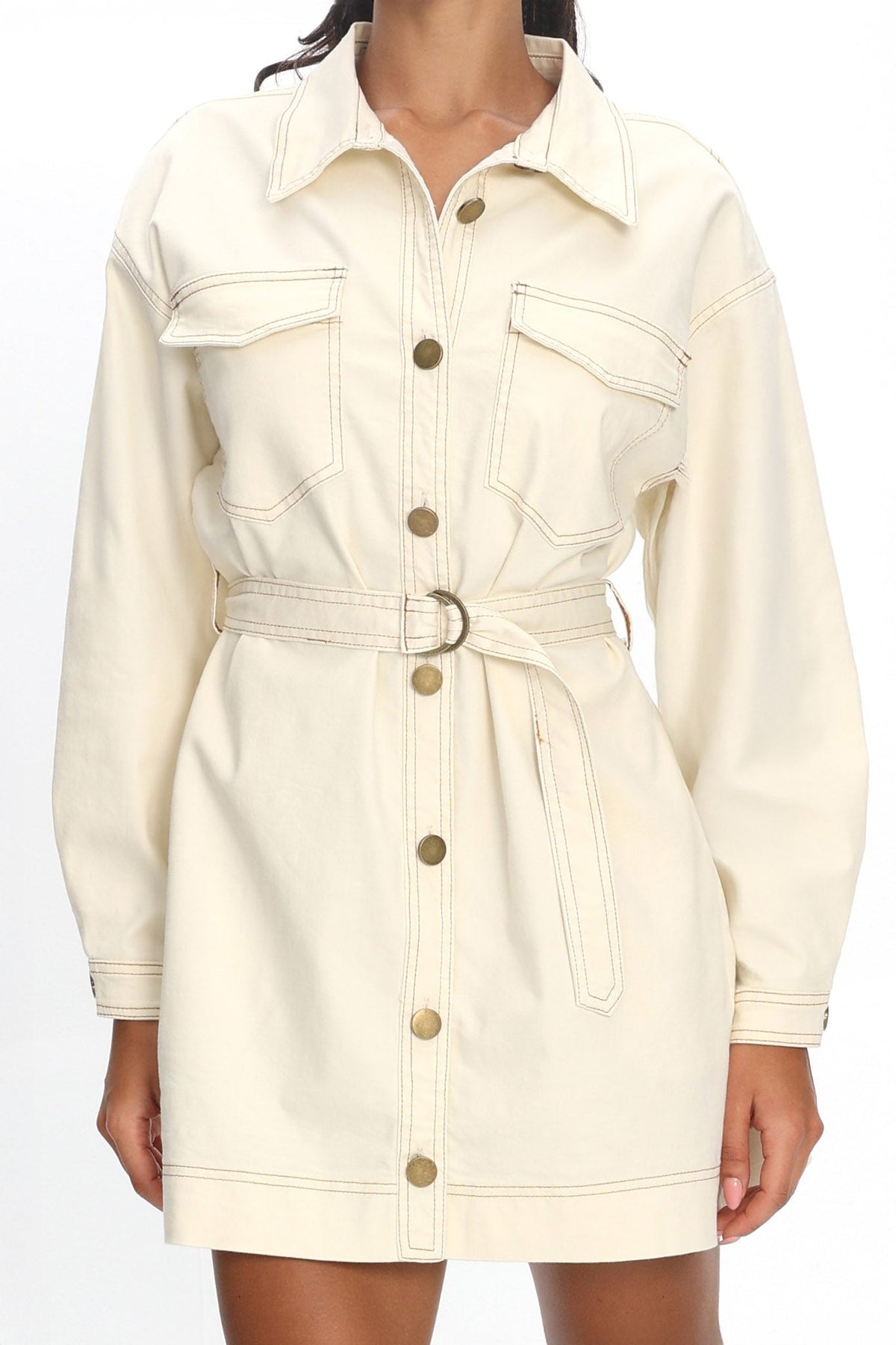 Mariska Collared Long Sleeve Mini Dress Butter