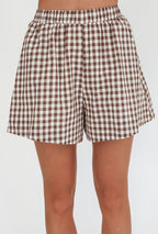 Weekends Away Elastic Waist Shorts Brown Check